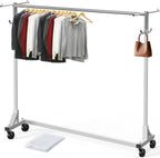 Simple Houseware Industrial Grade Z-Base Garment Rack, 500lb Load with 62" Extra Long bar w/Clear Cover and Tube Bracket