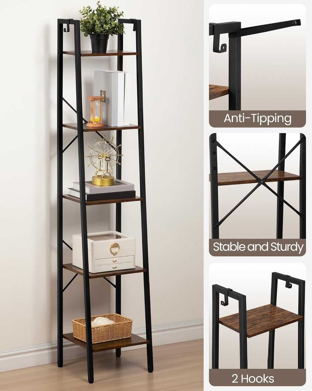 Hzuaneri Ladder Shelf, Bookshelf Bookcase, Freestanding Corner Storage Shelve...