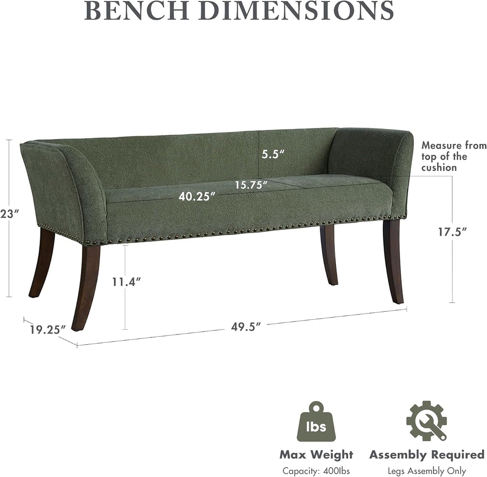 Madison Park Accent Bench, Plush Upholstered, Nailhead Trim, & Padded Sea...