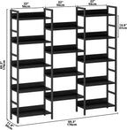 IRONCK Triple Wide 5-Tier Bookshelf with Metal Frame, Vintage Black | Back Panels Prevent Items from Falling, Sturdy Metal Frame Construction, Suitable for Living Room, Home Office