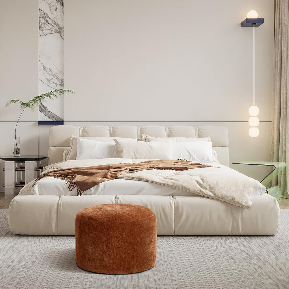Flouki Pouf Ottoman Footrest, Foot Stools, Modern Round Upholstered Ottomans,...