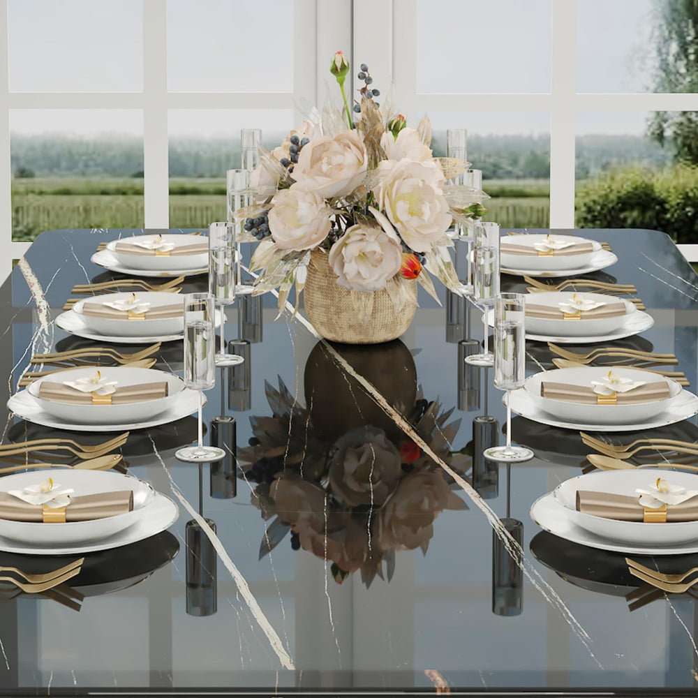 79'' Modern Dining Table Set for 10, Black Kitchen Table with 1.8&quo...