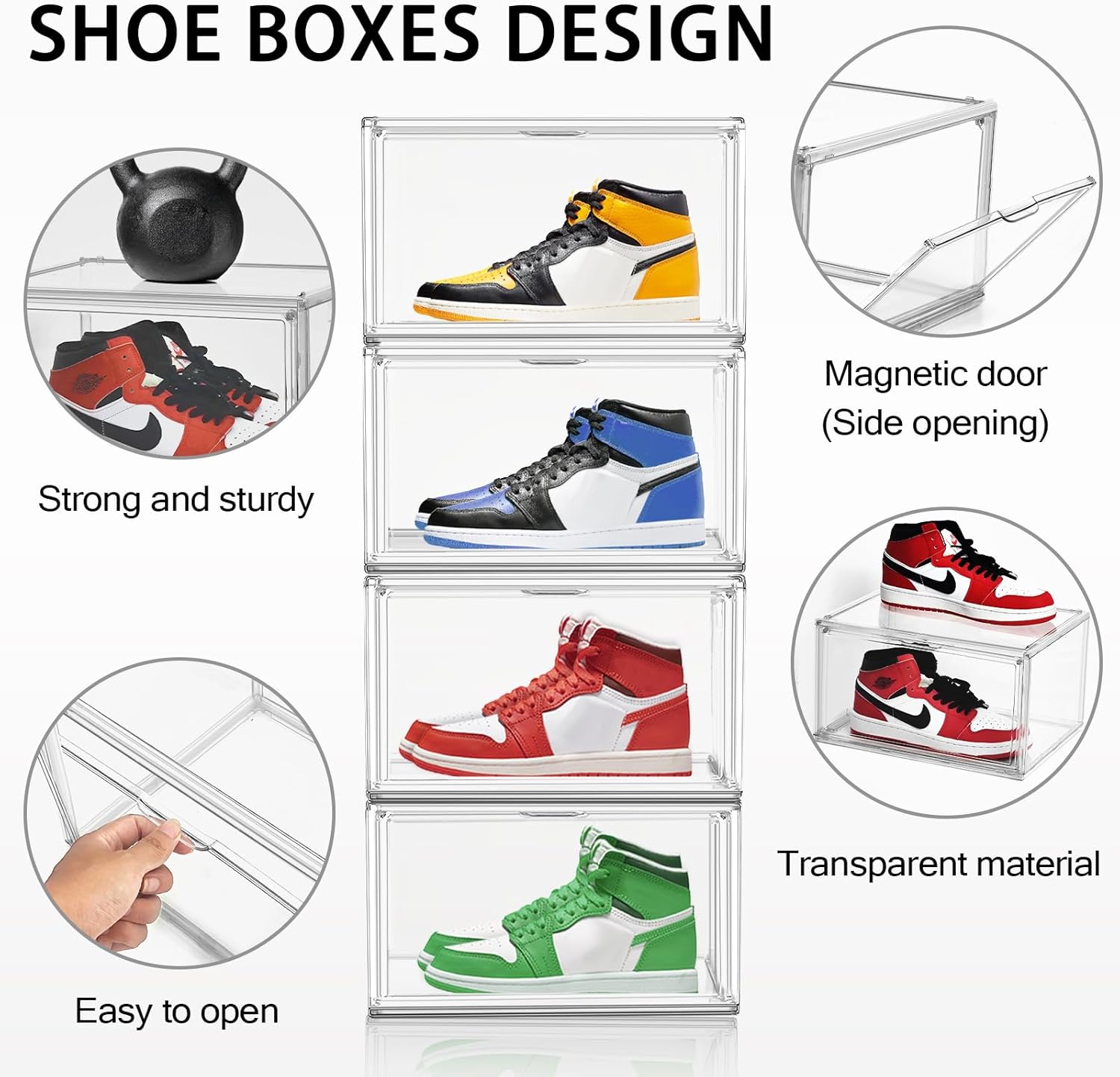 Size 14 Acrylic Sneaker Shoe Display Case Transparent Shoe Box Storage Bins Clear Plastic Stackable Boot Handbag Organizer Containers with Lids for Shoes, Figure, Collectible, Purse, 1Pack