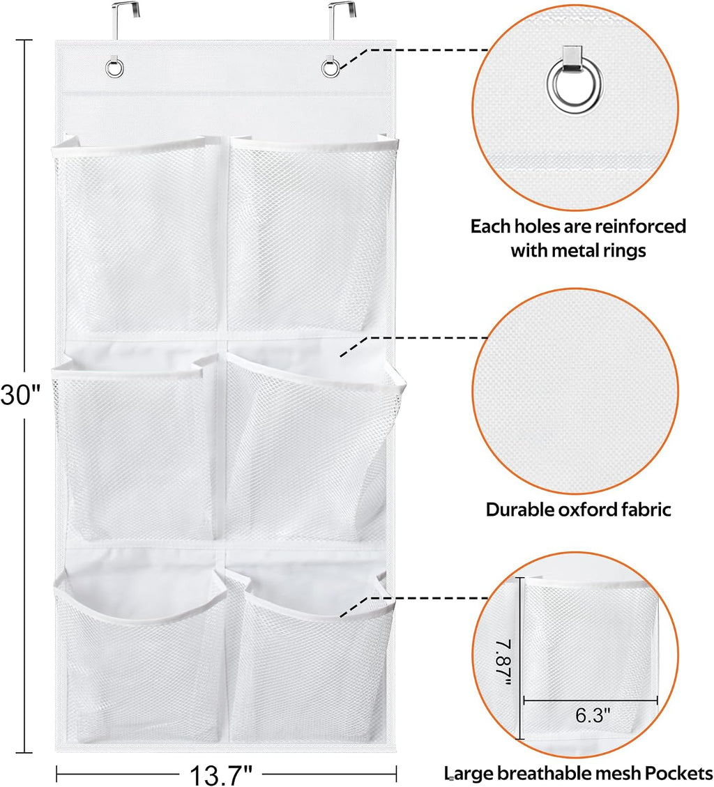 2 Packs Narrow Over the Door/Wall Shoe Organizer Cruise, Small Hanging Shoe Rack for Closet with Clear Mesh Pocket for Bathroom, RV, Pantry, Camping (White)