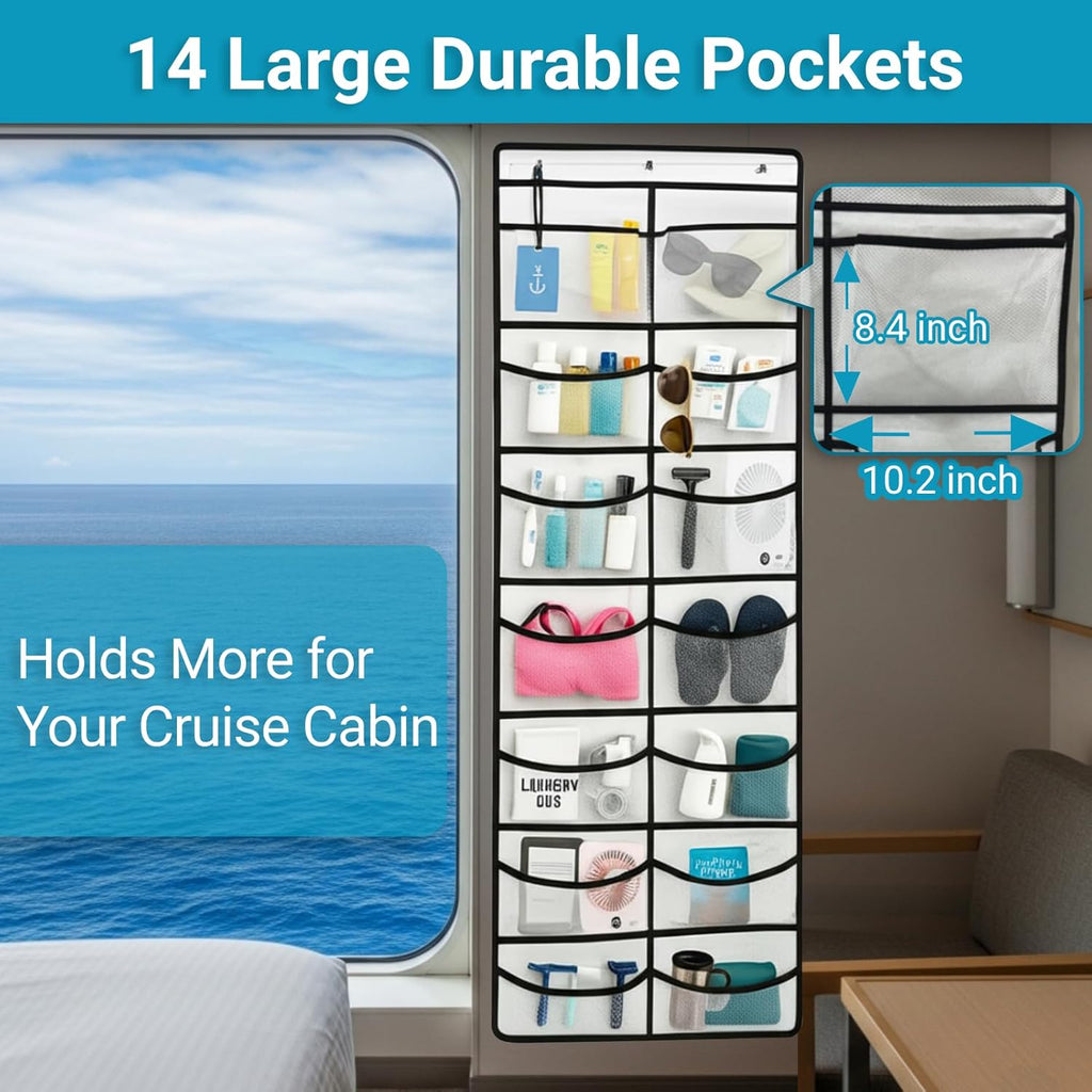 Magnetic Cruise Organizer, 14 Large Durable Pockets Over The Door Organizer For Cruise Ships, Magnetic & Hanging Cruise Organizer, Cruise Essentials 2026 （ 67" x 21.6"）