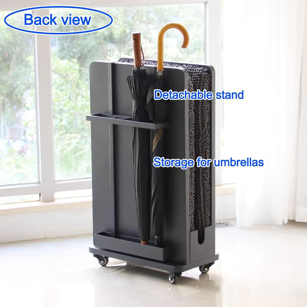 Commercial Umbrella Dryer on Wheels, Umbrella Water Remover with Removable Water Tray, Double-layered Absorbent Umbrellas Stand for Hotels, Shopping Malls, Banks(Black,23.6x10.4x31.8in)