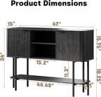 Fluted Console Table with Storage, 47" Long Entryway Table with with 2 Door Cabinets and Open Storage Shelf, Wood Sofa Table Behind Couch for Hallway Entrance Foyer Living Room, Black Grey