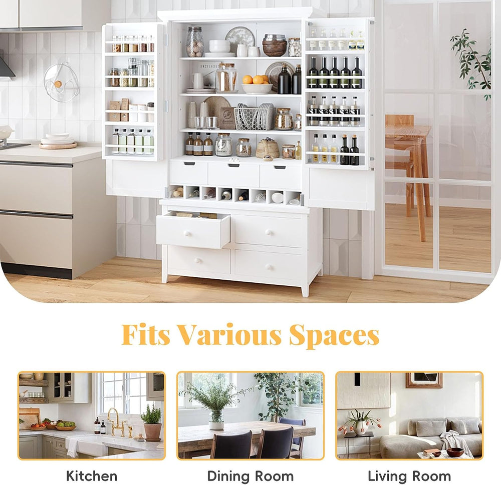 71" Tall Farmhouse Kitchen Pantry Cabinet with Adjustable Shelves & ...
