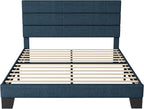 Allewie Queen Size Platform Bed Frame with Fabric Upholstered Headboard and Wooden Slats Support, Fully Upholstered Mattress Foundation/No Box Spring Needed/Easy Assembly, Navy Blue