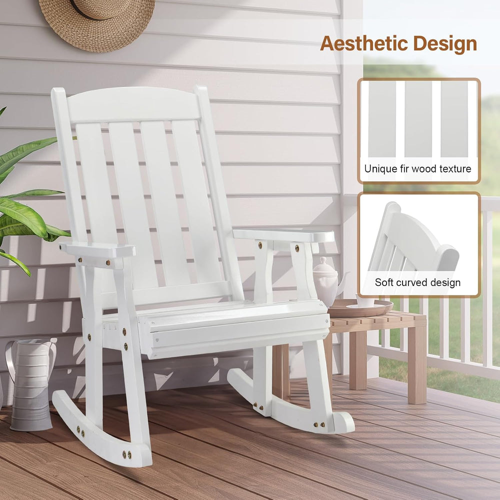 VINGLI Outdoor Rocking Chair, Heavy Duty 600 LBS Wooden Rocker, White(1PC) | ...