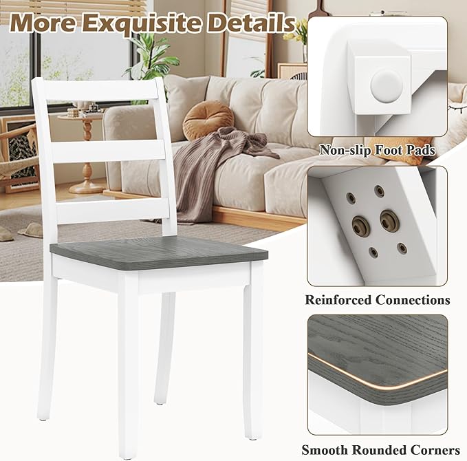 COSTWAY Wooden Dining Chairs Set of 4, Mid-Century Modern Armless Kitchen Side Chairs with Curved Backrest and Rubber Wood Legs for Home Dining Room, Kitchen, Restaurant (White&Grey)