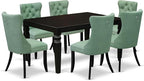 East West Furniture LGDA7-BLK-22 7 Piece Dining Table Set Consists of a Rectangle Kitchen Table with Butterfly Leaf and 6 Polyester Fabric Parson Chairs, 42x84 Inch, Black