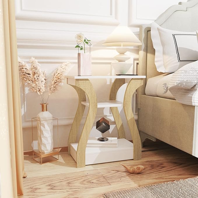 End Table with Charging Station, Side Table with USB Ports and Outlets, Night...