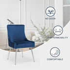 Velvet Dining Chairs Set of 4 with Silver Metal Legs, Modern Upholstered Kitchen Chair with Pull Handle & Pleated Back, Mid Century Accent Chair for Vanity,Dining,Kitchen,Living Room, Dark Blue