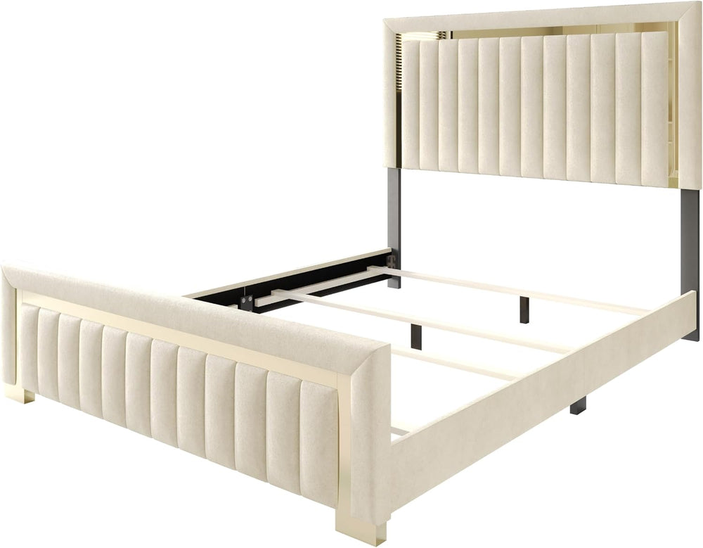 HOME DESIGN Olathe King Size Upholstered Panel Bed Frame, Vertical Channel Tu...
