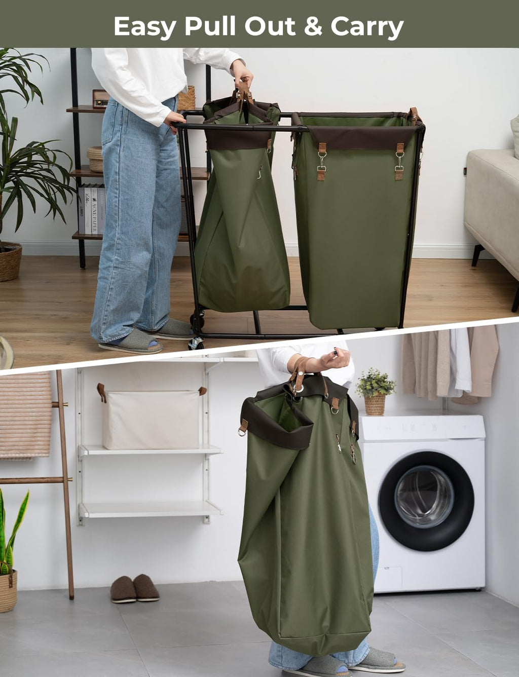 StorageWorks 390L Extra Large Lanudry Hamper with Wheels, 2 Sections Laundry Basket with Wheels, Clothes Sorter Cart with Divider for Hotel, Home, Green, 37.75"L x 17"W x 37.5"H