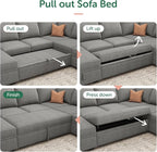 HONBAY Modular Sectional Sleeper Sofa with Pull Out Bed, Chenille L Shaped Couch with Storage Seats, Convertible Sectional Couches for Living Room, Warm Grey