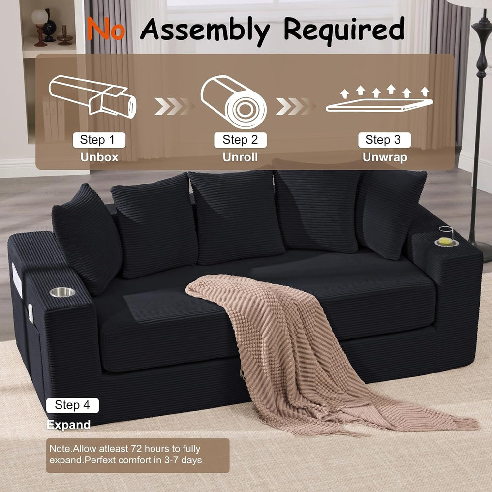 76" Convertible Sofa Bed, Corduroy Couch with Cup Holders & Pocket |...