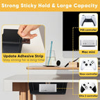 4 Pack Under Desk Hanging Shelf Drawer Organizer, Attachable Plastic Hidden Storage Tray, Easy Adhesive Mount Holder for Standing Tables, Office, Counters, Cabinets, Workstations - Black