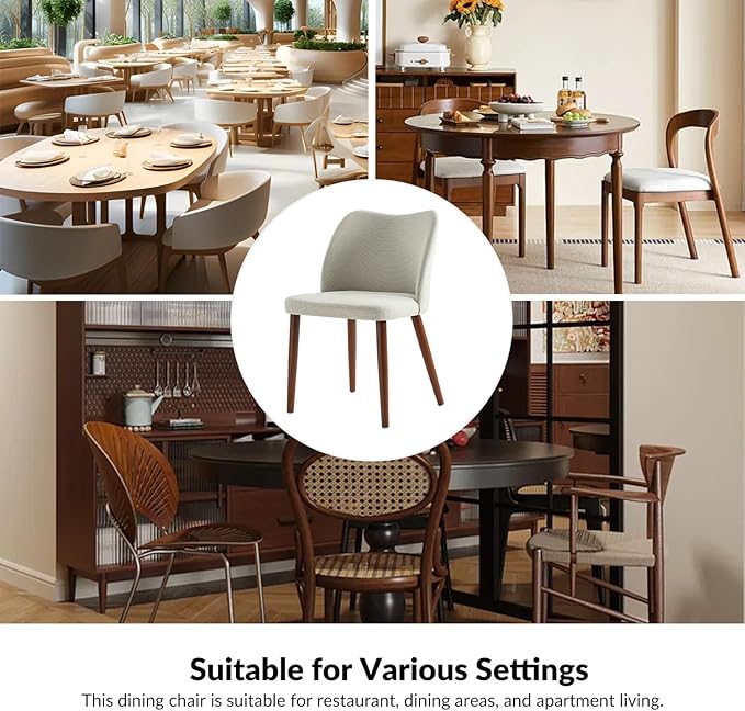 Dining Chairs Set of 2, Upholstered Kitchen Dining Room Chair Set Morden Accent Side Dinner Chair with Curved Padded Back Wood Legs for Restaurant/Cafe, Grey