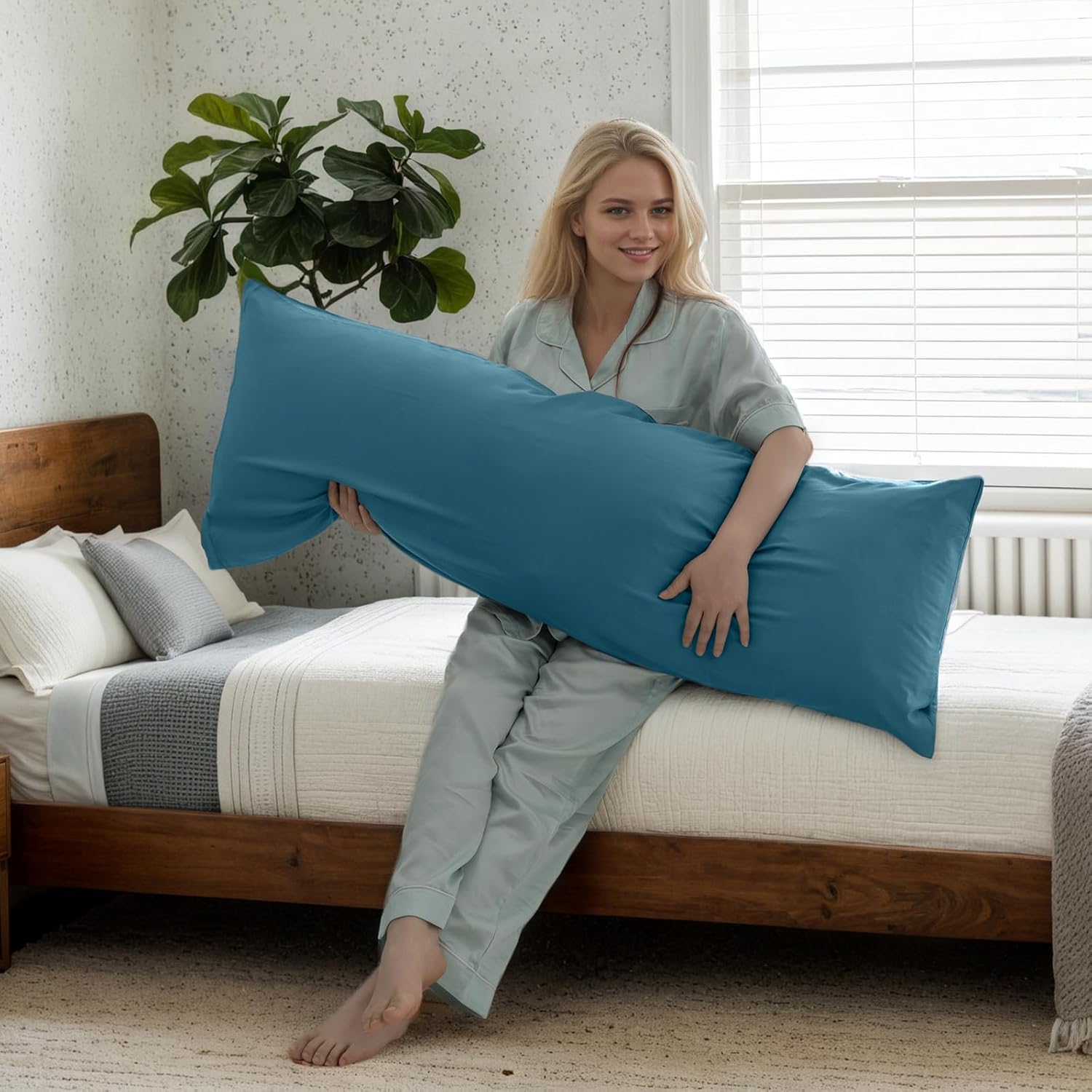 Body Cooling Pillow Cases Cover, Bamboo Rayon Body Pillowcases with Zipper Closure, Cool and Breathable Pillow Case for Hot Sleepers and Night Sweats, 20x54 inches, Blue