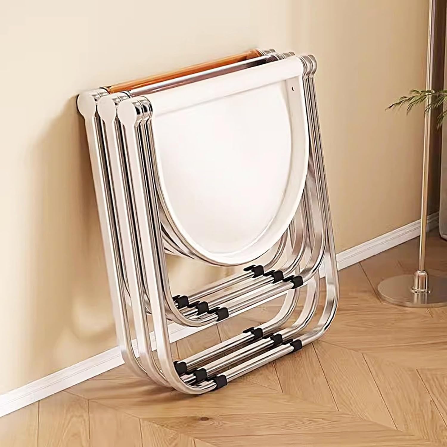 Acrylic Folding Chair, Portable Light Commercial Folding, PC Plastic Living Room Seat, Metal Frame,(Brown)