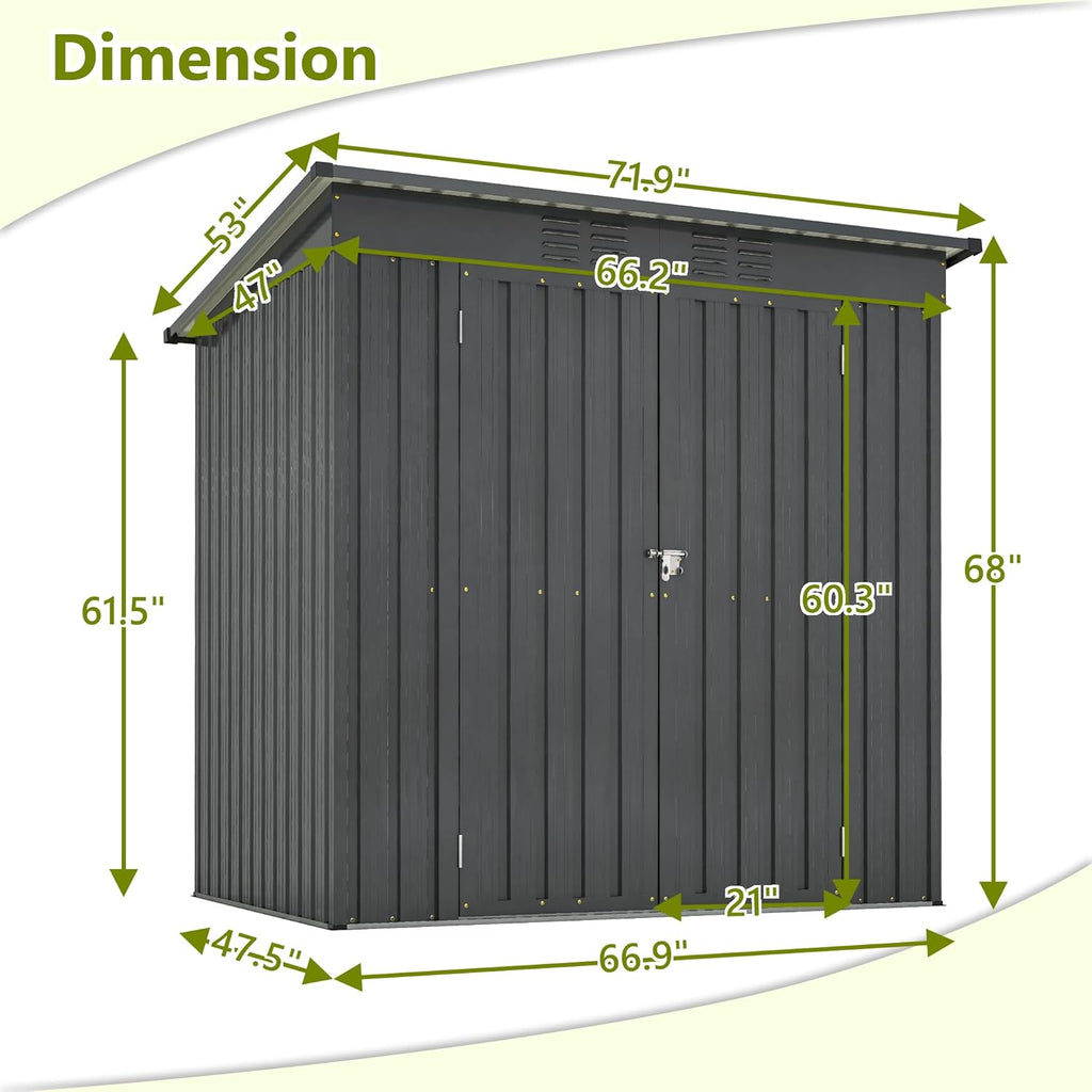 4x6 ft Metal Shed Outdoor Storage Shed,Metal Steel Utility Tool Shed Storage House with Double Lockable Doors and Air Vent for Backyard Garden Patio Lawn Dark Gray