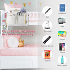 Bedside Caddy Hanging Storage with Water Bottle Holder for Bunk Bed Hospital Bed Dorm Rooms (White)