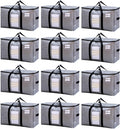 TAILI Extra Large Moving Bags, 12 Pack Silver Heavy Duty Totes for Storage with Visible Window, Wrap Around Handles, Storage Bags for Space Saving, Alternative to Moving Boxes