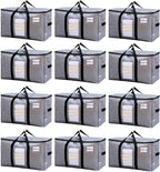 TAILI Extra Large Moving Bags, 12 Pack Silver Heavy Duty Totes for Storage with Visible Window, Wrap Around Handles, Storage Bags for Space Saving, Alternative to Moving Boxes