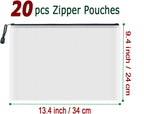 AUSTARK 20 Pcs Zipper File Bags, Plastic Mesh Pouch, Board Game Storage Bag, Waterproof Bags for Office School (A4 Size 13.4''x9.4'', White and Black)
