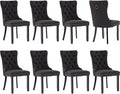 Modern Dining Chairs Set of 8, Tufted Upholstered Dining Chairs with Solid Wood Legs, Black Linen Fabric Kitchen Chair, Sillas de Comedor, Comfy Kitchen Chair (Black, Linen, 8Pcs)