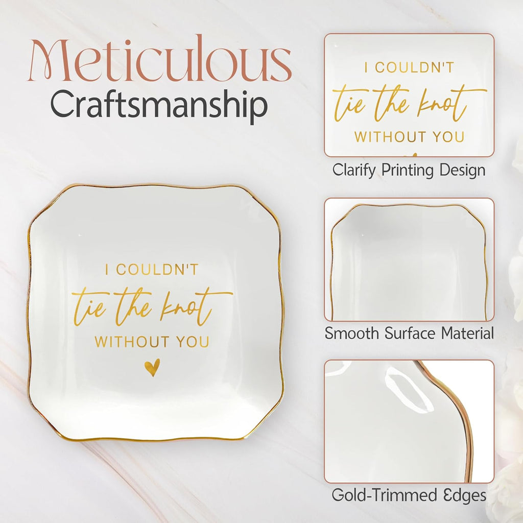 OASSIE Christmas Bridesmaid Gifts for Wedding - 4"x4" Ceramic Jewelry Dish Tray - Bridal Shower Wedding Gifts for Women, Jewelry Tray for Bridesmaid Proposal Gift, Maid of Honor Gift for Friend Sister