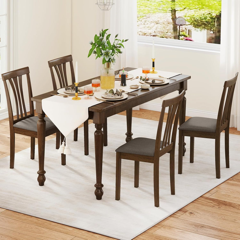 Giantex Wooden Dining Chairs Set of 4, Linen Fabric Upholstered Kitchen Armle...