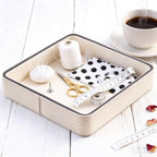 Faux Leather Square Vanity Tray 8x8x1.5 Inch, Decorative Makeup Jewelry Organizer for Dresser Bathroom Vanity Counter, Elegant Storage Tray for Perfume Skincare Cosmetics