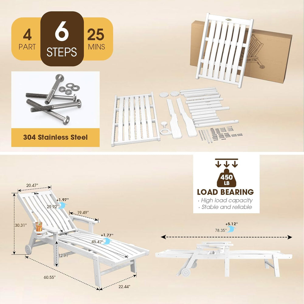 THOEOE Patio Chaise Lounge Chair,HDPE Lounge Chair Outdoor with Wheels | Over...