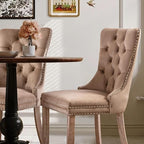 Velvet Upholstered Dining Chairs Set of 4, Modern Style Kitchen Side Chairs with Nailhead Trim and Wood Legs,Metal Pulling Ring for Dining Room Living Room
