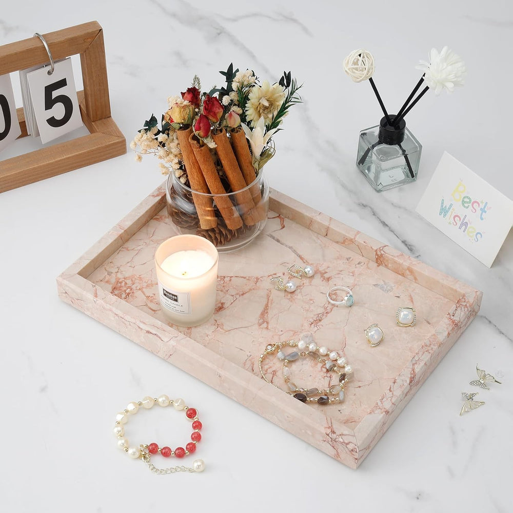 Marble Bathroom Tray,Pure Natural Vanity Tray,Marble Trays for Kitchen Counte...