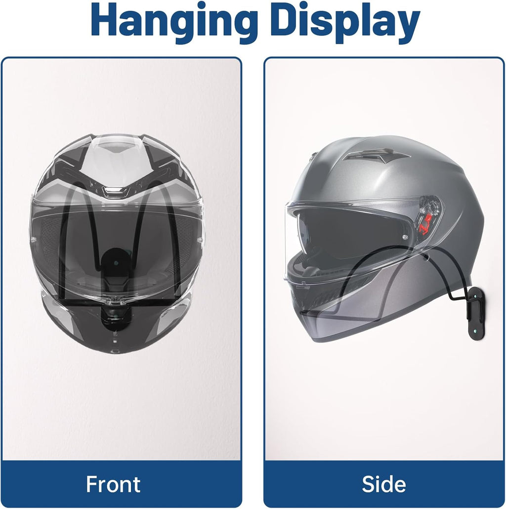 2 Pcs Helmet Rack Hanger Wall Mount Display, Helmet Holder Hooks Wall Mount for Equestrian Motorcycle Hat - Black