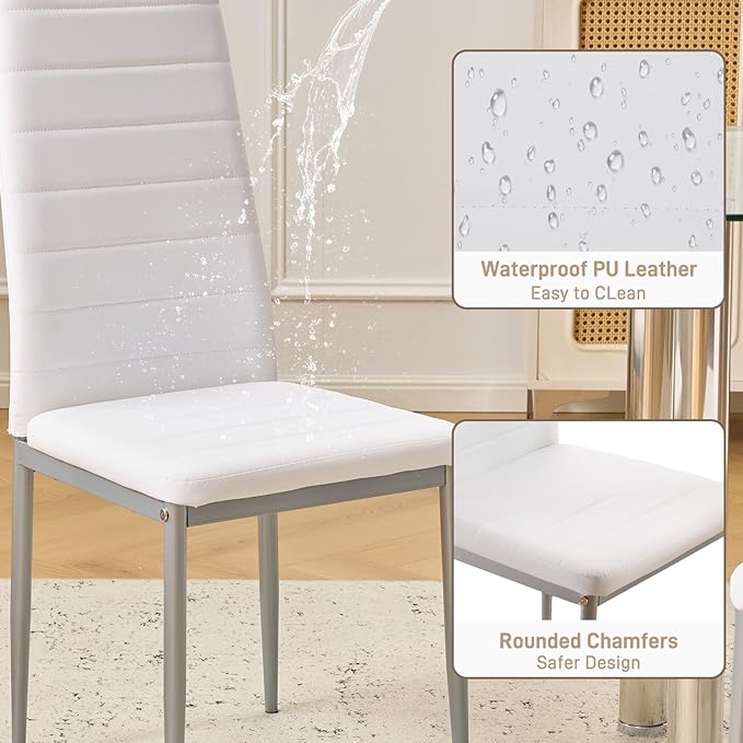 Karl home White Dining Chair Set of 4, Leather Dining Chairs with Curved Back...