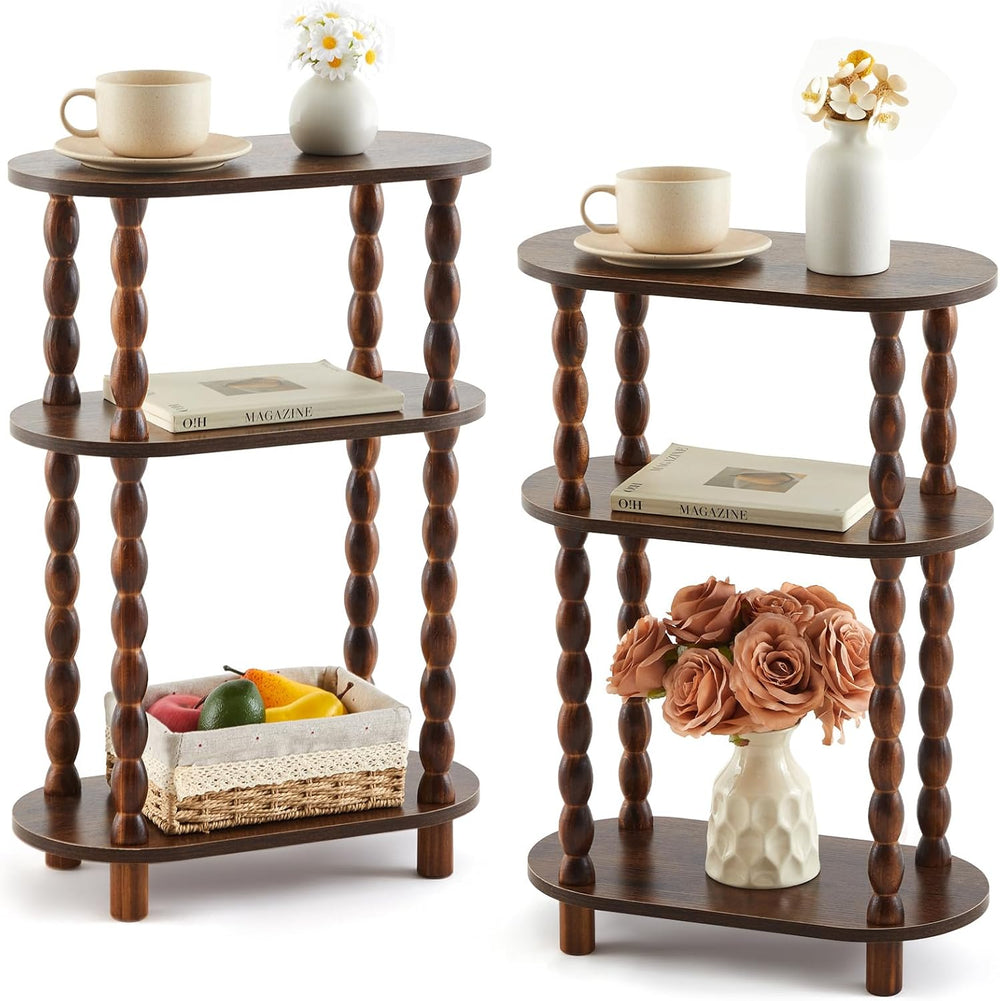 Narrow Side Table Set of 2, 3 Tier Skinny End Table for Small Space 15.7&quot...