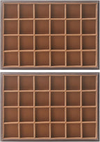 Wood Jewelry Organizer Tray, Earrings Holder (Brown, 2Pc, 24 Grids) | Stackable Earrings Organizer, Earrings Display Tray, 24 Grids Ring Holder, Space-Saving Storage