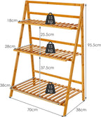COSTWAY Bamboo Plant Stand, Foldable Multifunctional Flower Display Ladder Shelf, 3-Tier Storage Rack