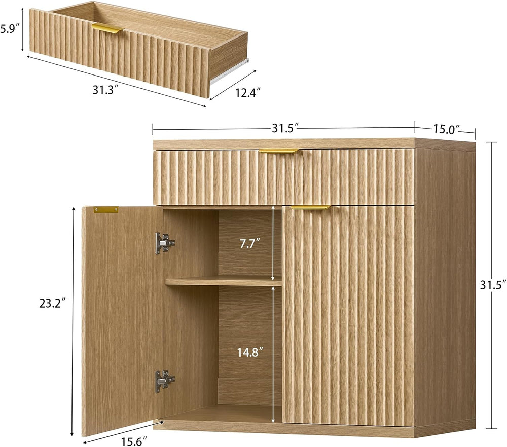 TEENFON Fluted Buffet Cabinet with Storage, 63" Sideboard Cabinet, Coffe...