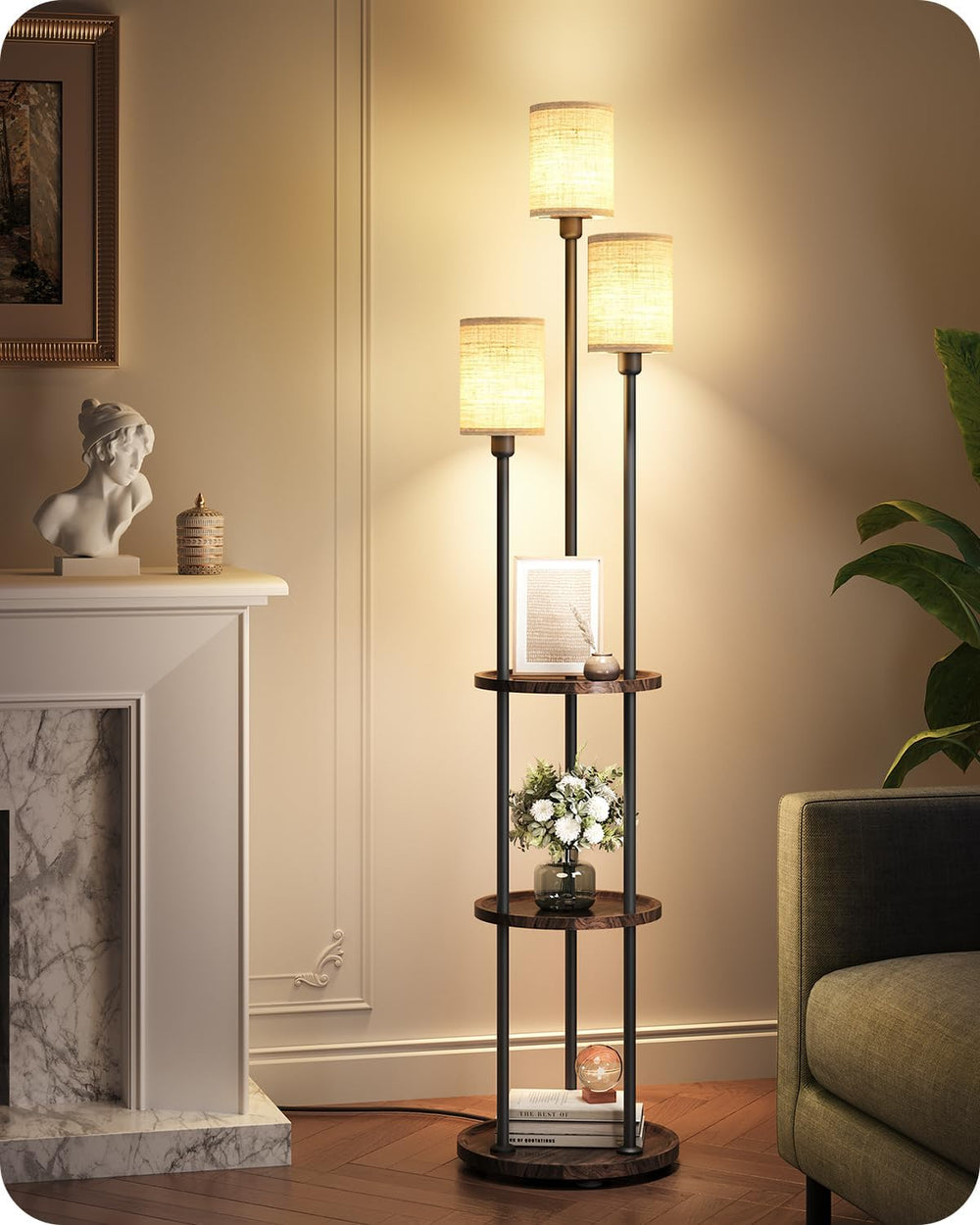 Floor Lamp with Shelves, 3-Light Floor Lamps for Living Room, Modern Standing...