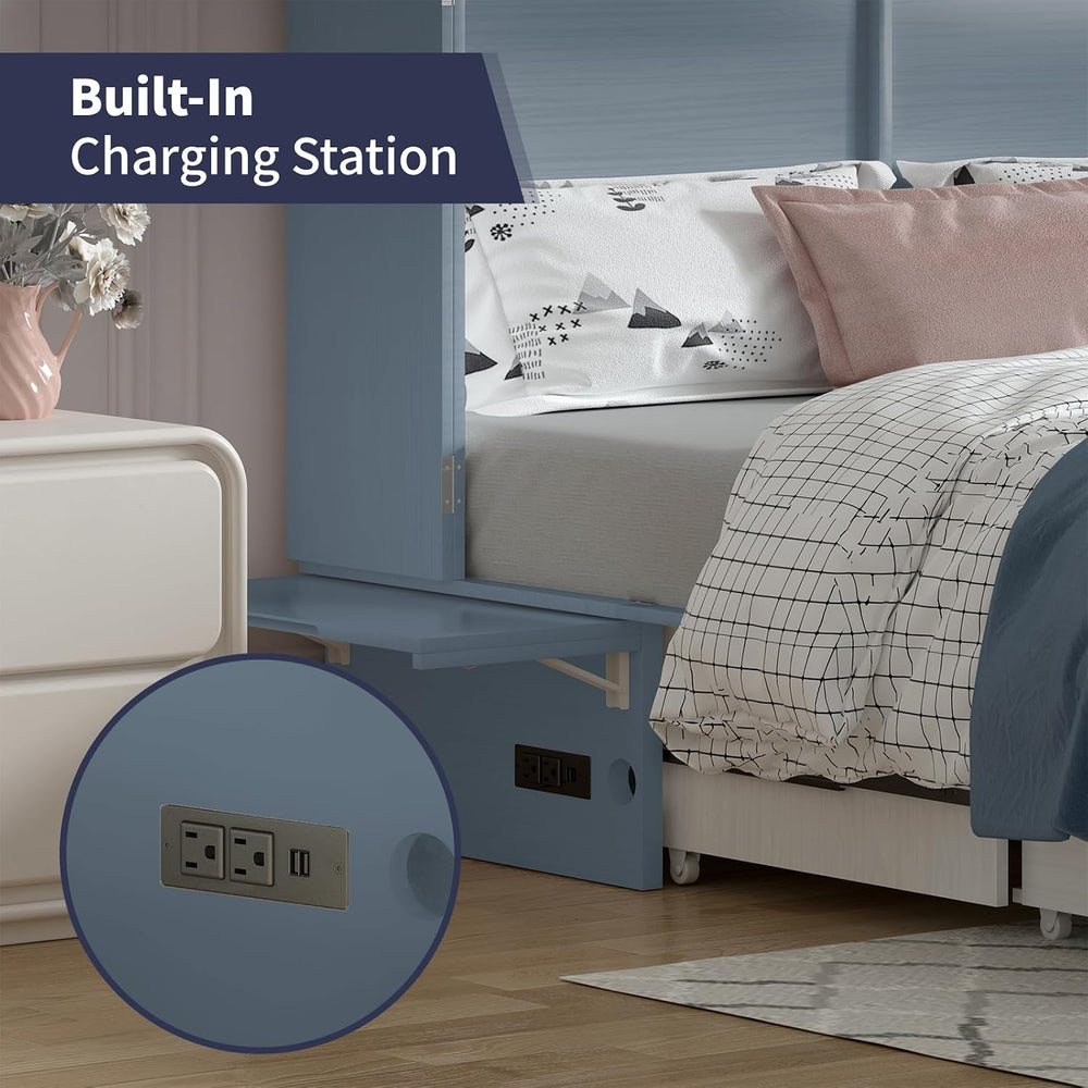 ijuicy Murphy Cube Bed Queen with Memory Foam Mattress-Grayish Blue | USB Cha...