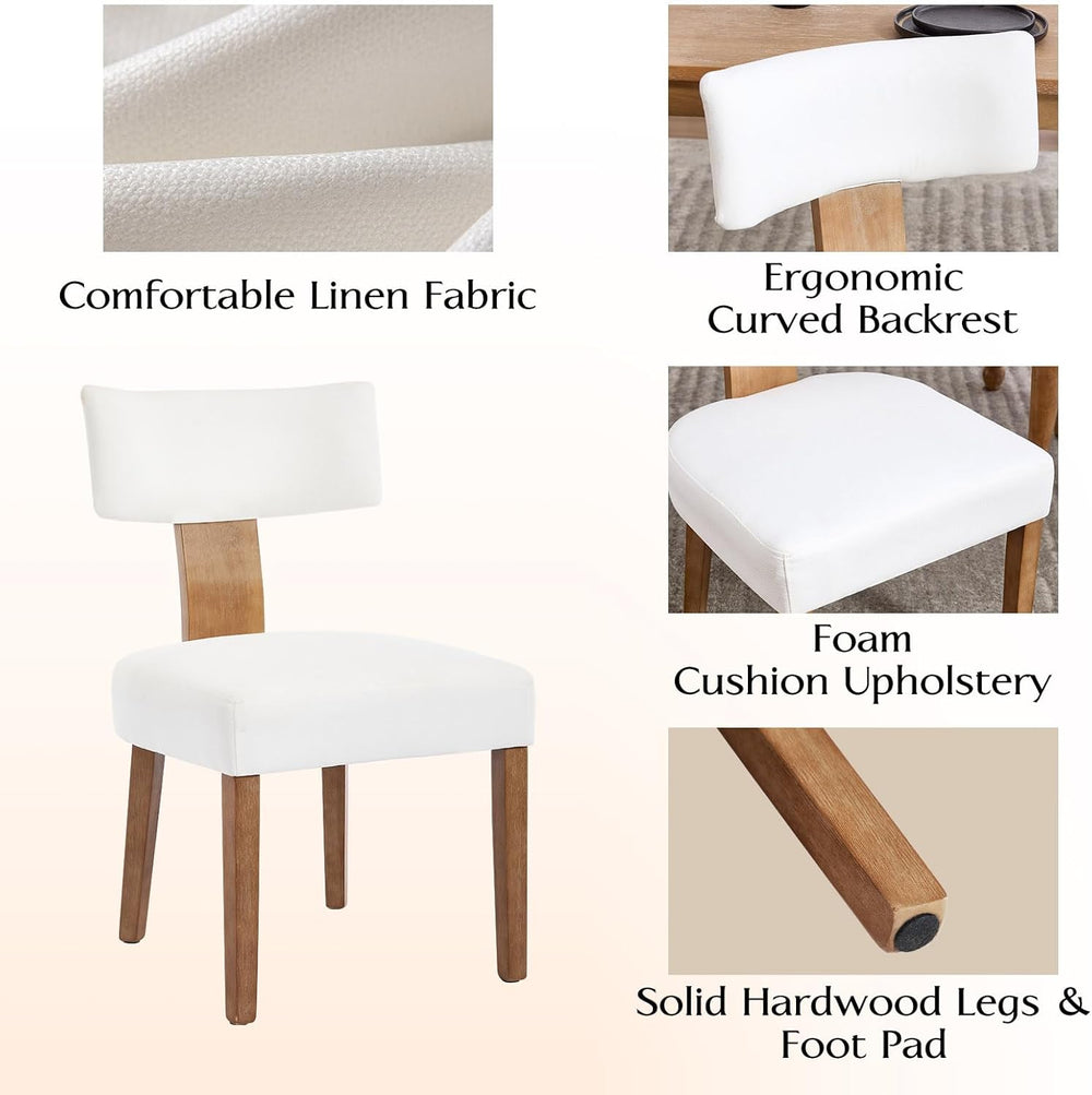 Upholstered Dining Chairs Set of 2, Mid Century Modern Linen Dining Chairs, A...