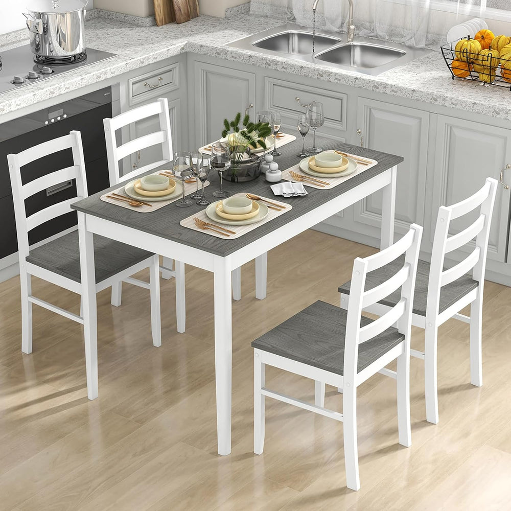 Tangkula Dining Table Set for 4, Farmhouse Solid Wood Dinette Set w/Rubber Wo...