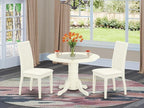 East West Furniture SHIP3-WHI-C 3 Piece Dinette Set for Small Spaces Contains a Round Dining Room Table with Pedestal and 2 Linen Fabric Kitchen Dining Chairs, 42x42 Inch, Linen White