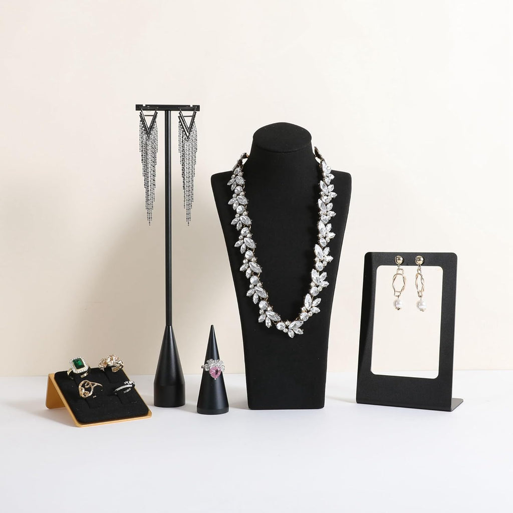 GemeShou Black necklace storage organizer for sale, Velvet necklace holder stand, jewelry bust display stands, Jewelry Mannequin for Countertop, Showcase【Black-Medium height 10.43 inch】